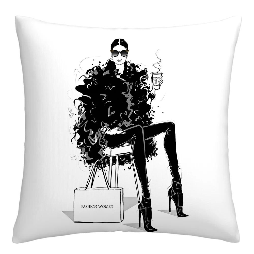 Fashion Illustration Pillowcase, Girl's Favorite Cushion Cover, Sofa Decoration Cushion Cover Home Decoration 50x50 40x40 60x60