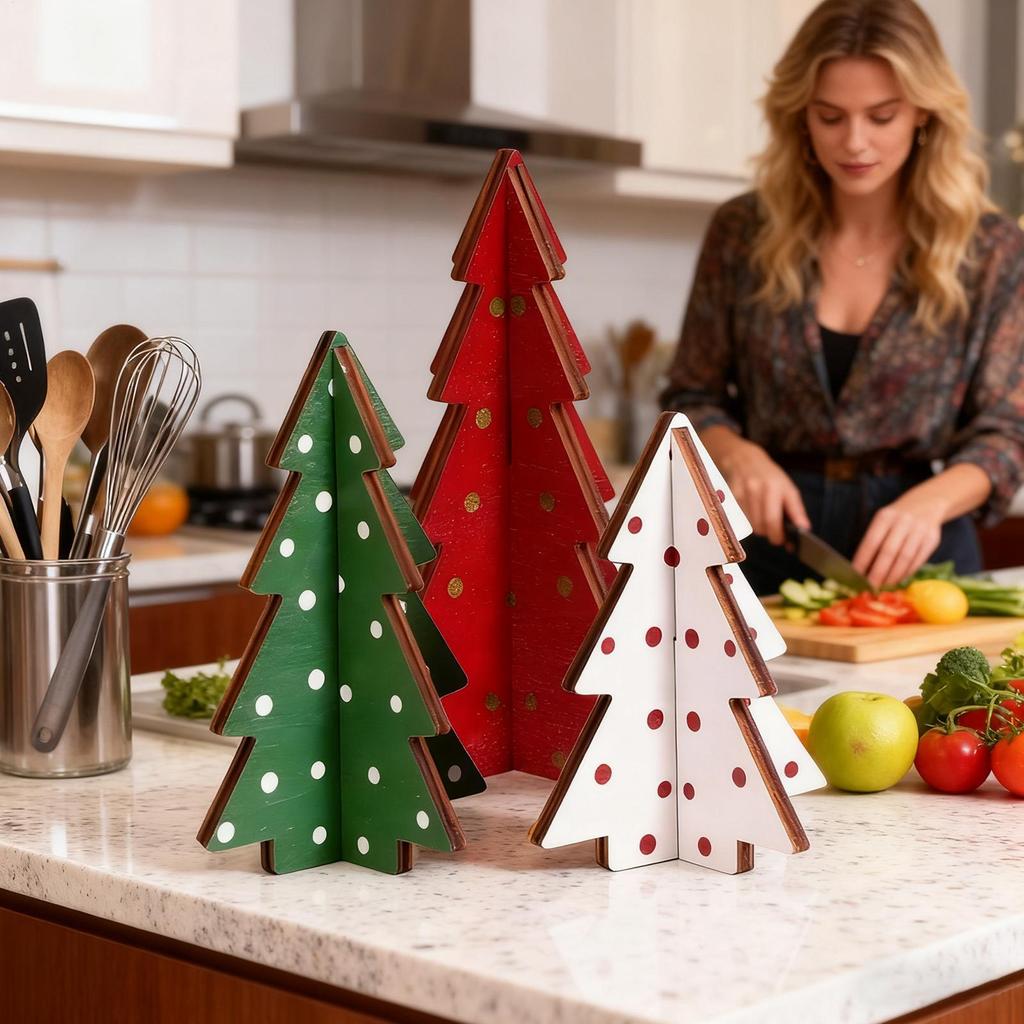 Desk Christmas Tree 3 Pieces Wooden Home Decor Small Christmas Trees Cute Table Decor For Party Decorations Mantel Shelf Desk