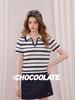 CHOCOOLATE Women's Color-Block Striped Knit Polo