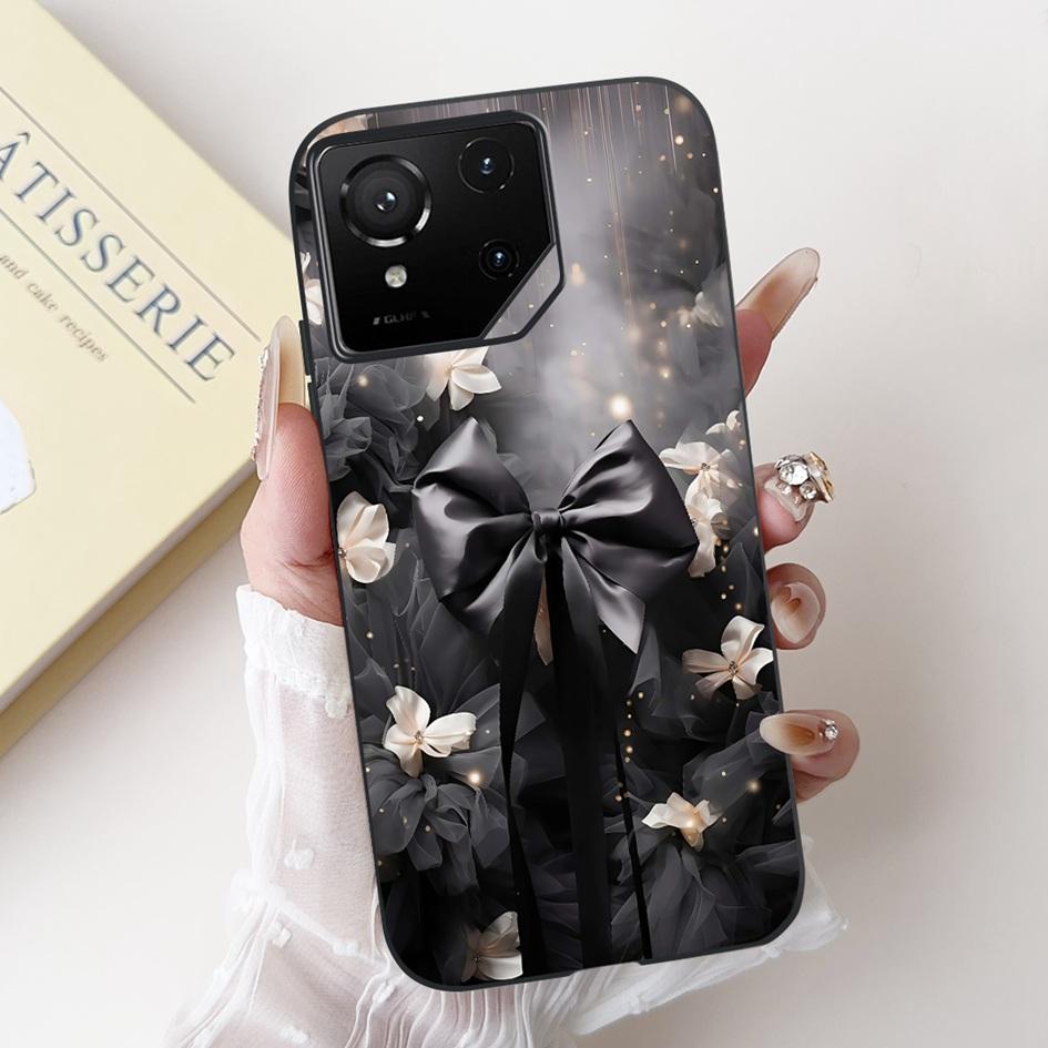 For Asus Rog Phone 9 Pro 5G Case Popular Flower Cartoon Soft Black Silicone Shockproof Cover For Asus Rog Phone 9 FE Phone9 Capa