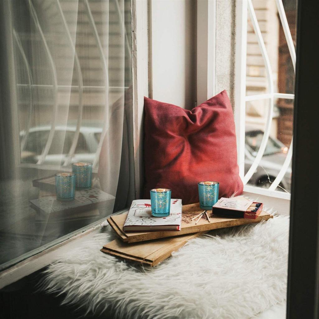 Castiçais de Vidro Azul Mercúrio para Velas Votivas/Rechaud para Diwali e Natal (Pacote de 6) - Item de Presente para Decoração de Casa, Decoração