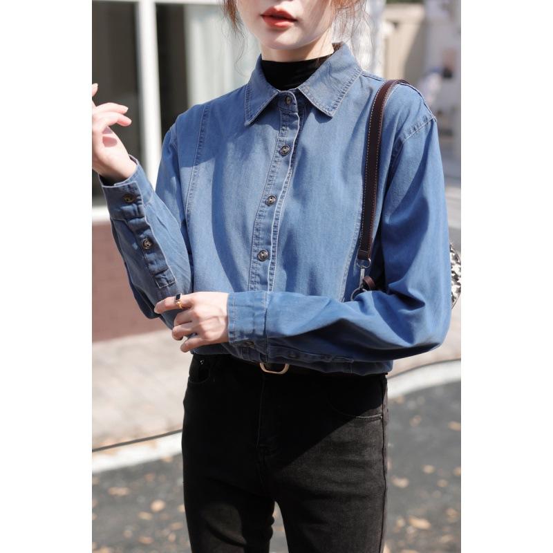 Real shot blue denim shirt women's 1116 autumn and winter Korean version chic top with retro Hong Kong style shirt jacket