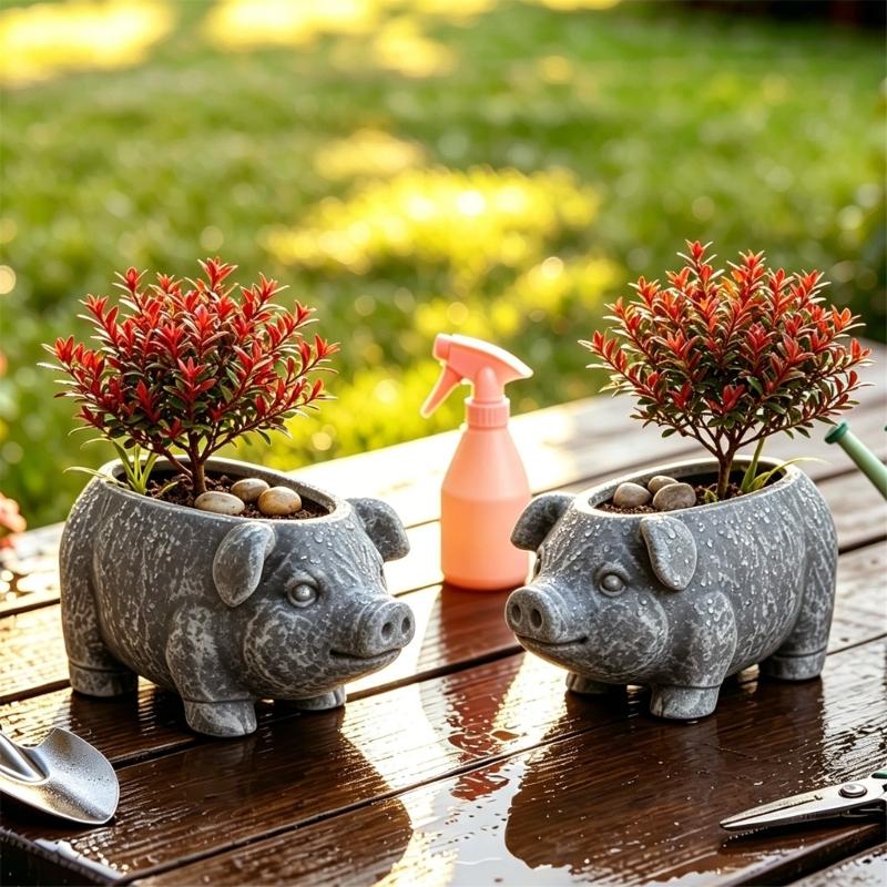 Niedlicher Blumentopf mit Steinmuster und Schwein für Zimmerpflanzen Sukkulenten Tischdekoration Schreibtischgartendekoration Liebhaber von Grünpflanzen