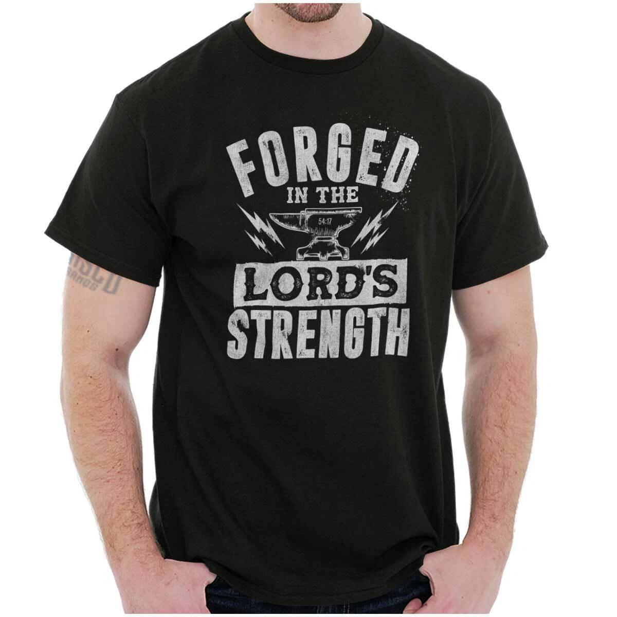 Christian Forged in the Lords Strength Anvil Womens or Mens Crewneck T Shirt Tee M