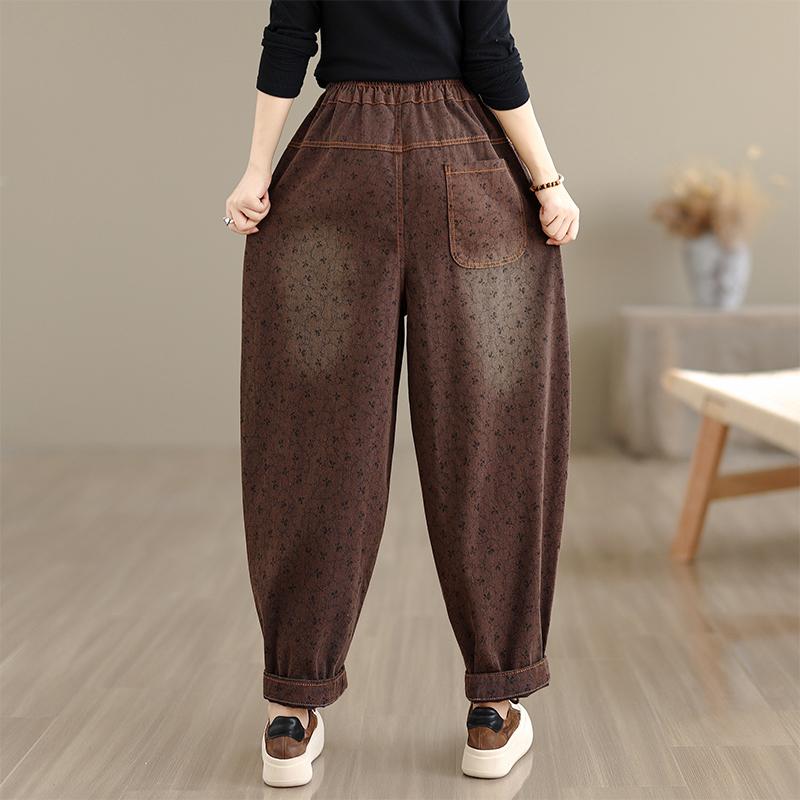 DIMANAF 2025 New Autumn Plus Size Women Jeans Vintage Elastic Waist Denim Pants Loose Trousers Big Size Casual Cotton