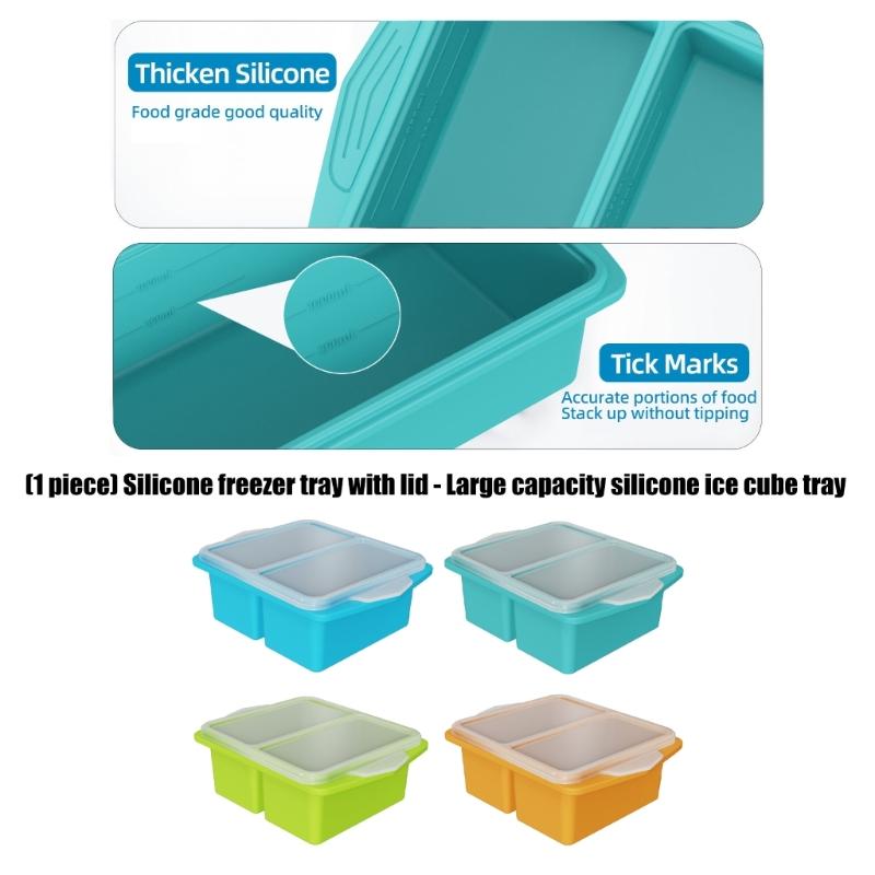 Flexible Silicone Ice Cubes Mold With Cover Ideal For Making Big Ice Cubes Food Freezer Container Kitchen Gadget