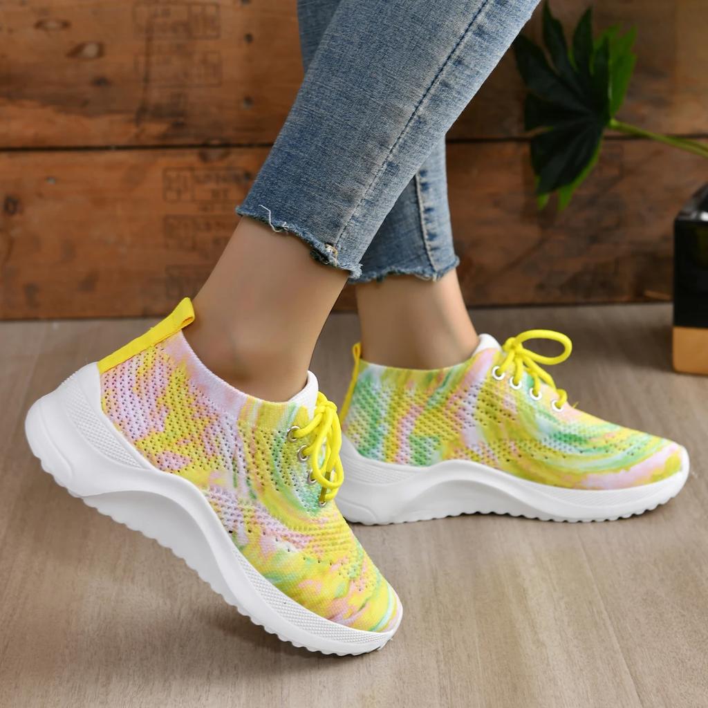 Fashion 2024 New Women's Shoes Lace Up Women's Vulcanize Shoes Hot Sale Color Matching Ladies Casual Shoes Round Head Mesh Sneakers