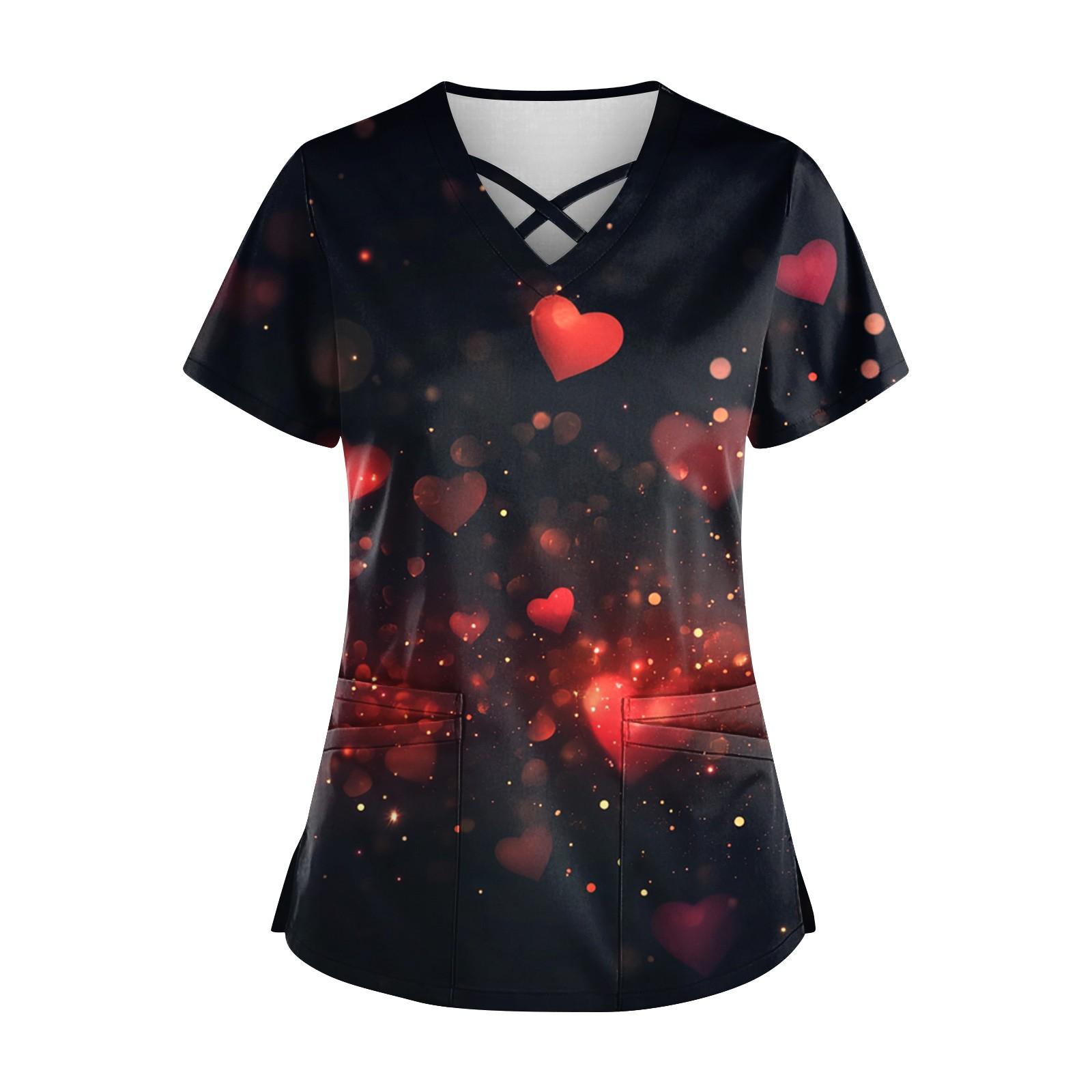 

Женский топ с коротким рукавом и V-образным вырезом, принтом ко Дню святого Валентина, карманом Dry-nurse L чёрный