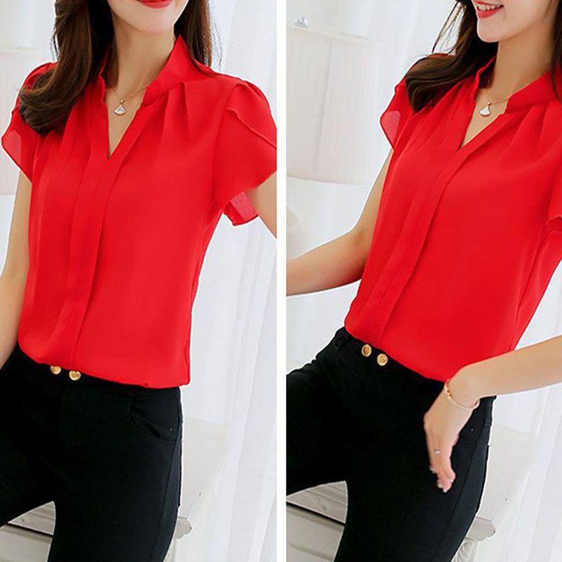 Elegant Women Casual Short Sleeves Chiffon Shirt For Summer Office And Formal Wear