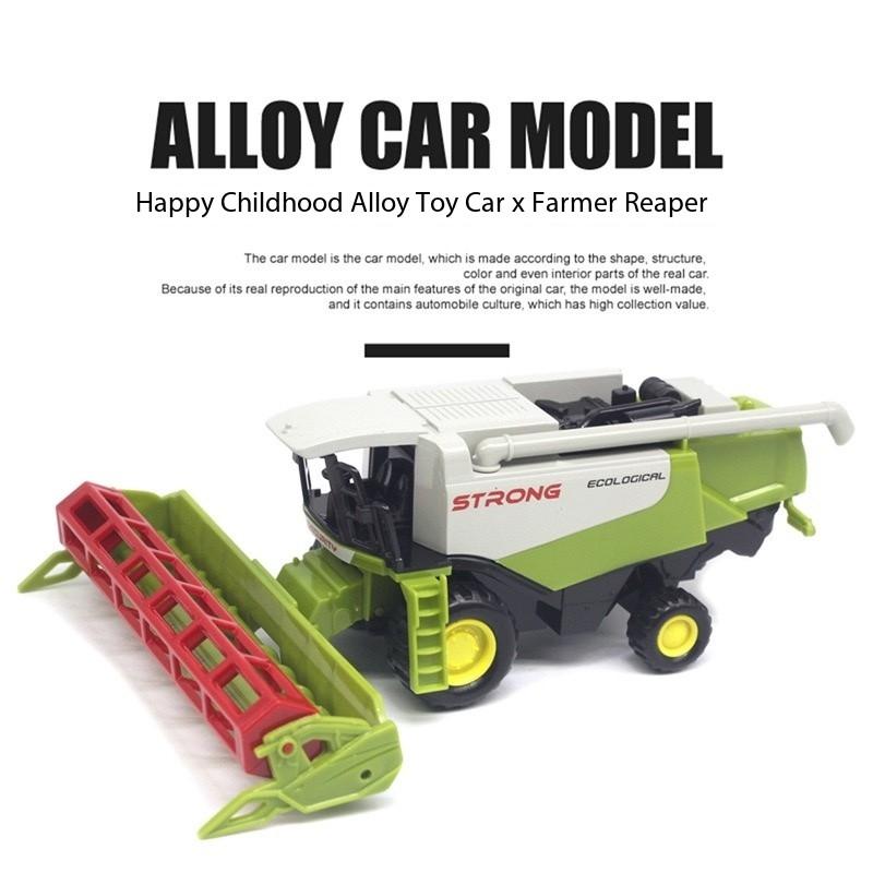1 set, large-sized alloy farmer wheat harvesting toy model vehicle (with harvesting tools), with return force function, gift toy
