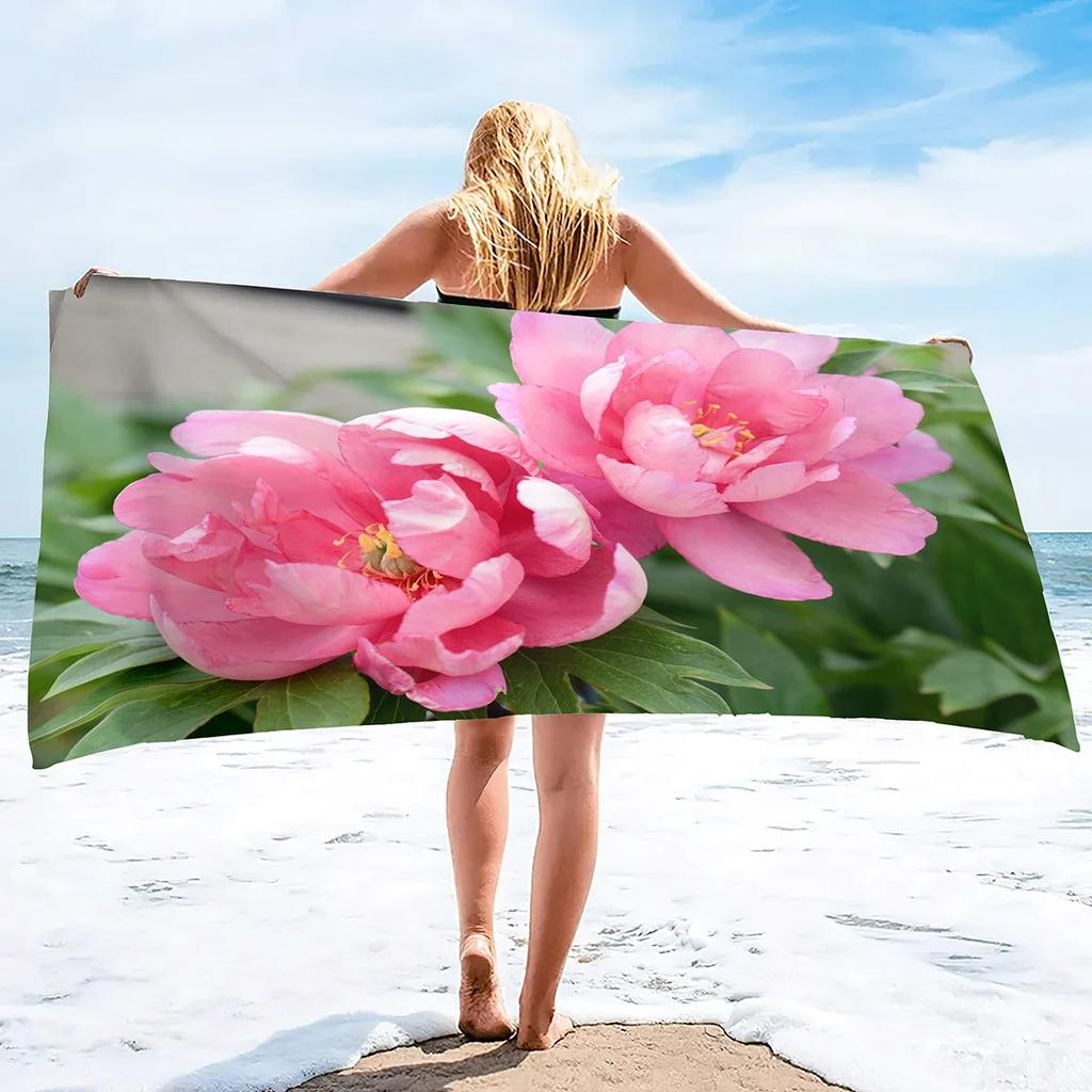 Microfiber Pink Flowers Beach Towel Blanket,Sandproof Quick-dry Swimming Floral Flowers Bath Pool Towel for Travel Camping Yoga