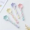Korean Hand Painted Ceramic Long Handle Spoon Ice Cream Dessert Spoon Kitchen Tableware Accessories