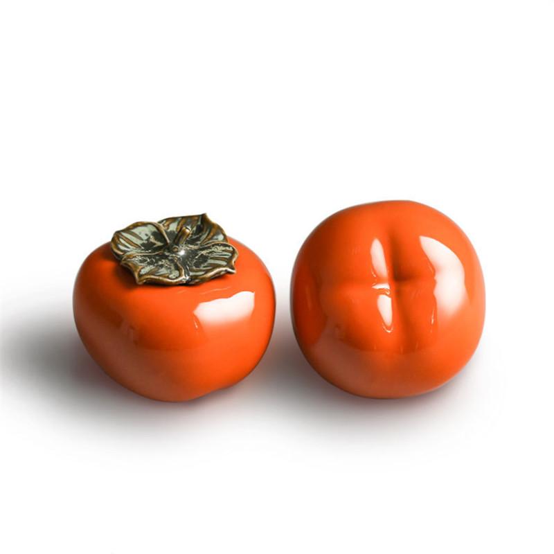 Ceramic Persimmon Tea Caddy – Jingdezhen Porcelain Sealed Canister for Candy, Spices, and Food Storage