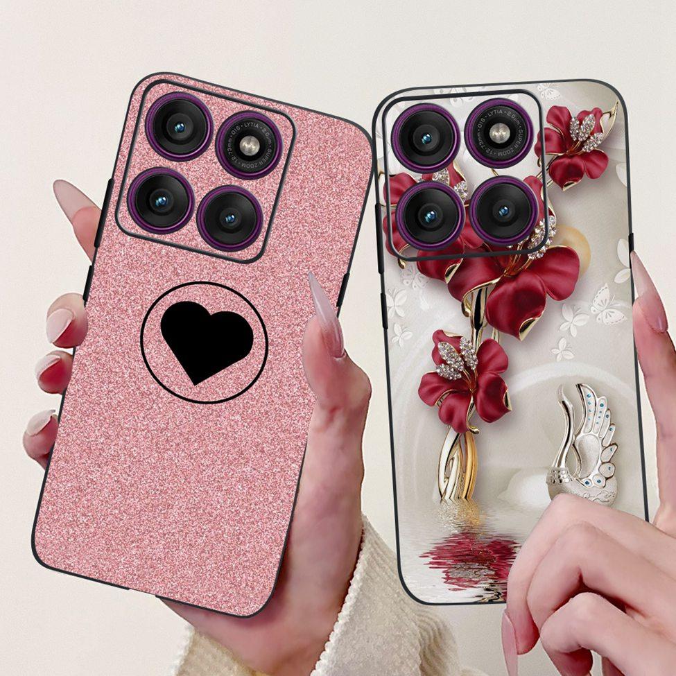 For Motorola Edge 60Pro XT2507-1 Back Cover For Motorola Edge 60 Pro Case Cute Cartoon Luxury Flower Painted Black Silicone 6.7"