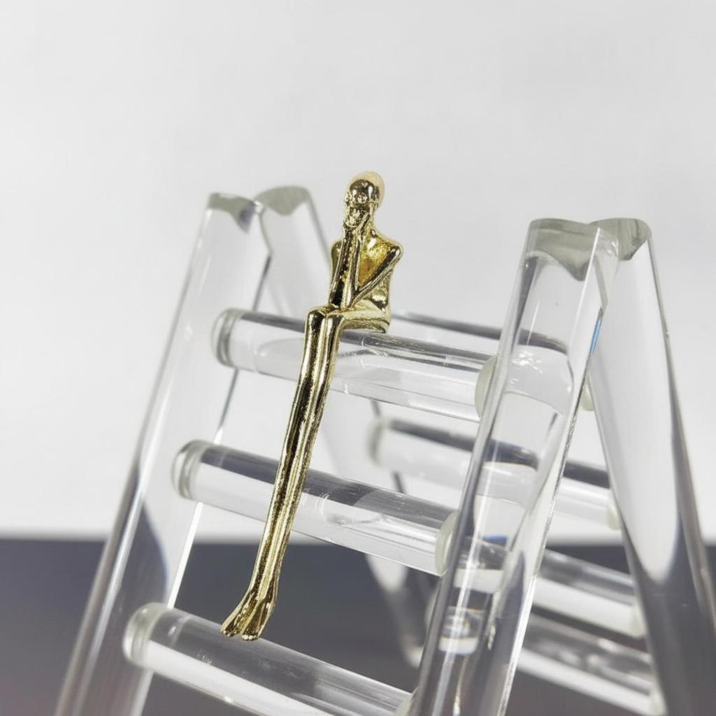 Statue with Crystal Glass Stairs Modern Thinker Figurine Minimalist for Entryway