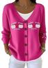 V-Neck 5-Button Printed Cardigan Sweater