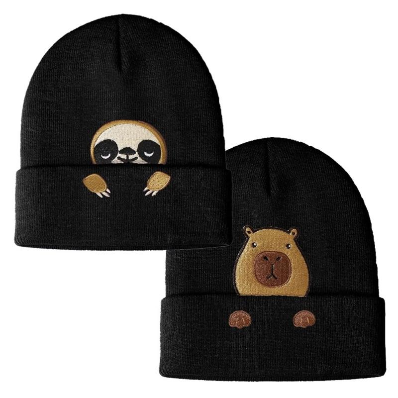 Cute Capybara Embroidered Beanies Soft Stretchy Acrylic Hat Unisex Design For Family Friendly Activities And Travel