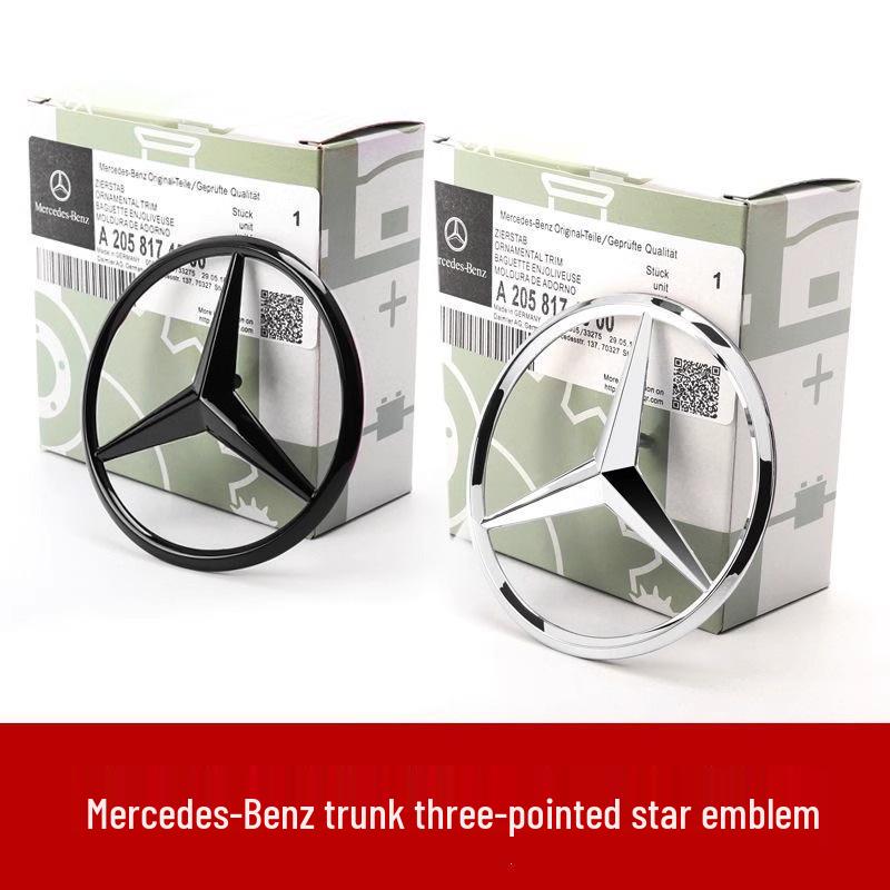 Mercedes-Benz Three-Pointed Star Rear Emblem for C-Class, E-Class, A-Class, GLC, CLA, and S-Class.
