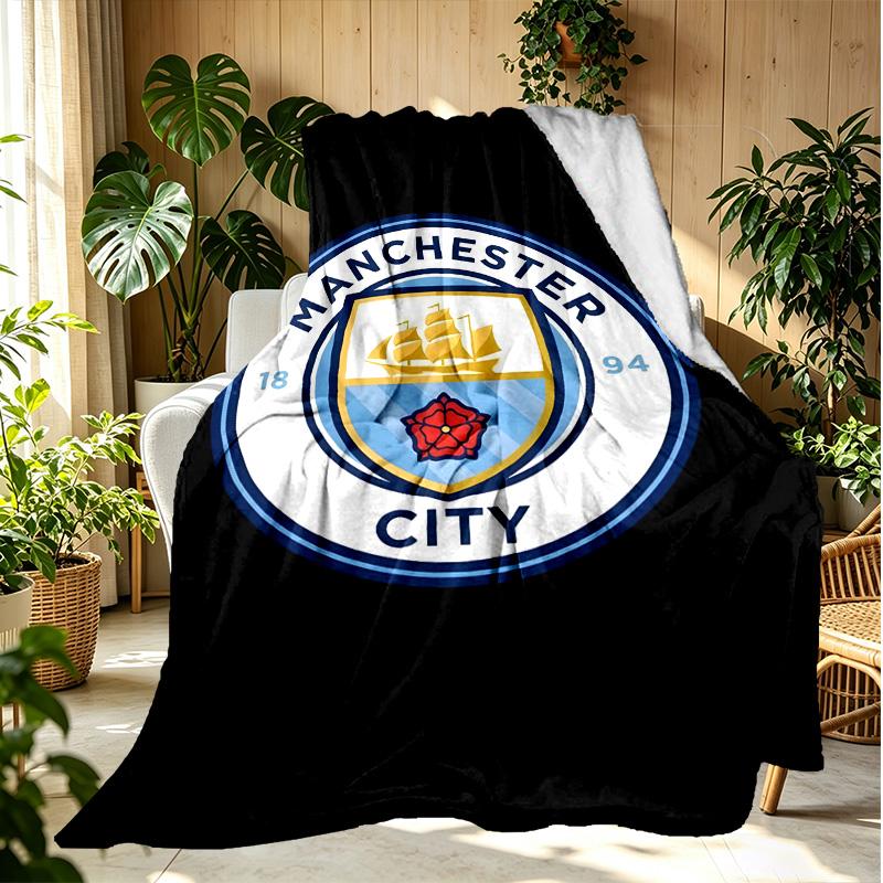 Manchester City FC Pattern Blanket for Home Decoration, Bed, Sofa, Car Travel, Camping, Suitable for All Seasons, Birthday Christmas Gift