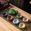 Colorful ice crack teapot opening kung fu ceramic tea set business event opening gift printing complete set of teacups