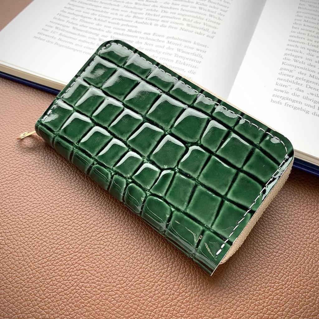 Genuine Leather Coin Small Coin Enamel Beautiful Crocodile Charcoal [leo&aoi] Case, Zipper-Around Pouch, Wallet, Purse, Compact, Simple, Leather,