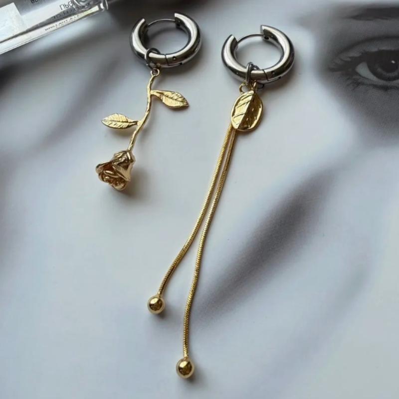 

Vintage Personality Punk Heart Shape Tassel Stud Earrings Fashionable Charm Long Style Asymmetric Earring Jewerly Accessories