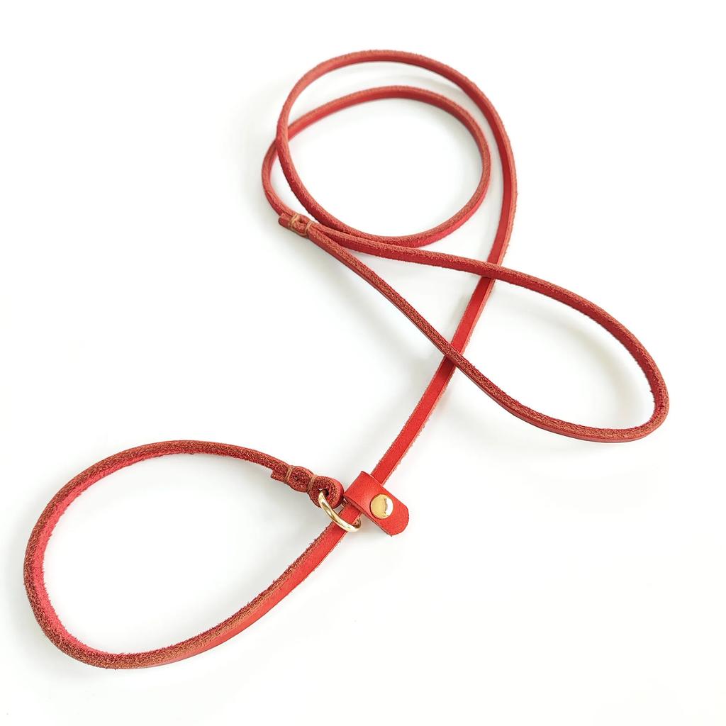 Genuine Leather Dog Leash P-Chain Slip Lead Soft Cowhide Training Leash for Small Medium Dogs 120cm 150cm
