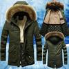 Men's Fall and Winter Warm Parker Coat Thickened Hooded Long Padded Jacket Woolen Collar Outdoor Windproof Jacket