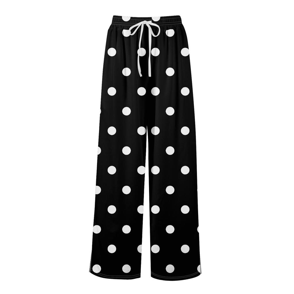 Kvinner Sommer Boho Palazzo Bukser Høy midje Bred Leg Rinting Casual Bukser Med Lommer