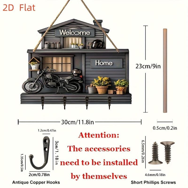 1SET wooden retro motorcycle sunflower door pendant logo mini flower room porch decoration multi-functional hanging