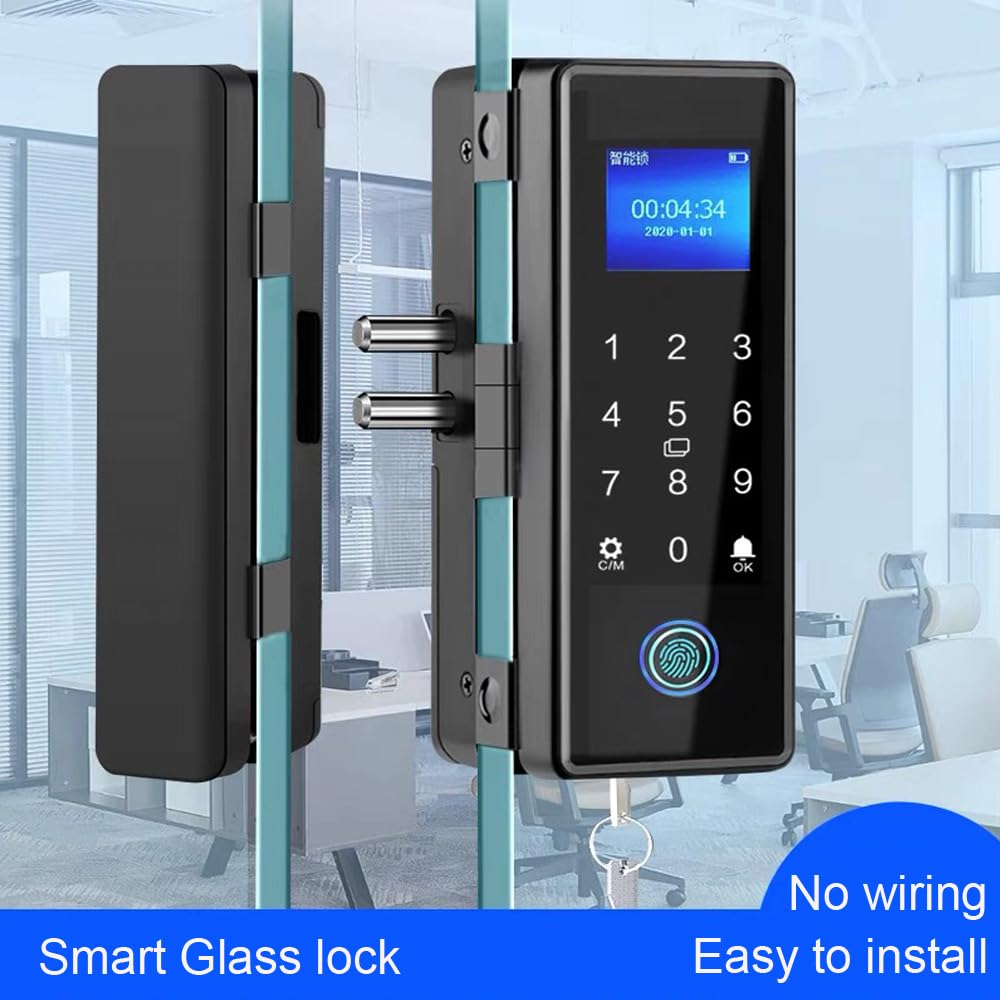 LeadwayTek Smart Glass Digital Lock, Intelligent Biometric Electronic Door Lock, Frameless Entrance Sliding Door Smart Fingerprint Keyless Retrofit, K