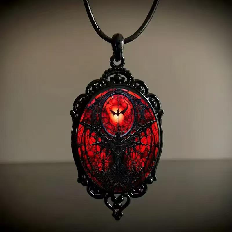 Vintage Oval Glass Alloy Pendant Necklace Jewelry
