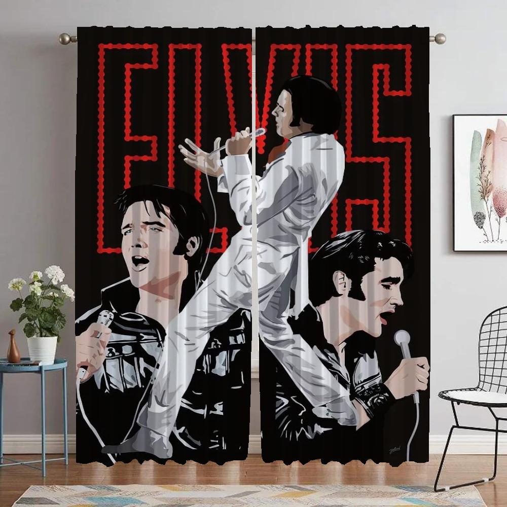 

Современные шторы для гостиной, 2 шт., украшение для дома и интерьера с изображением Элвиса на Хэллоуин, затемняющие занавески для камеры, перегородки W50xH70cmx2pcs-CL