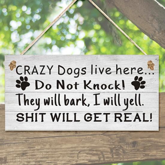 Dog Sign English Letter Printed Anti-deform Wood Wooden Hanging Plaques Sign for Garden