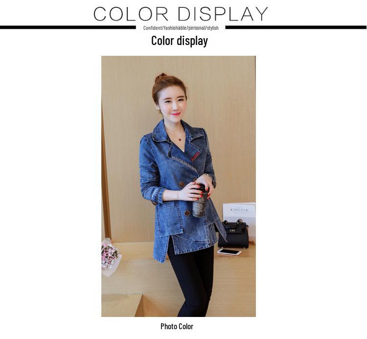2024 Dámský všestranný slim korejský džínový větrovka - Volný středně dlouhý střih pro jaro a podzim