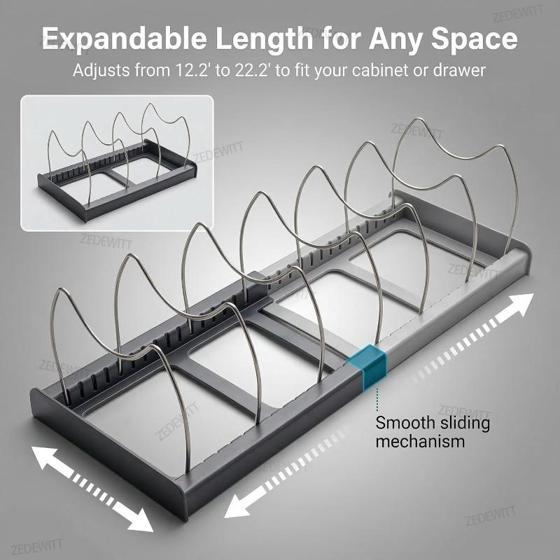 Expanding Stainless Steel Storage Rack Durable Kitchen Cabinet For Pan Pot Lid Cutting Board Drying Cookware Dish Rack Organizer