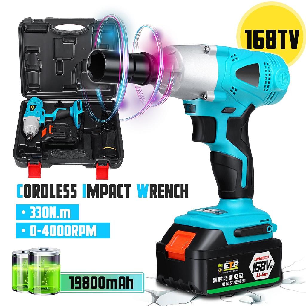 AC 100-240V 50-60H Cordless Impact Wrench Machine Set 19800mAh Electric Drill Hammer Tool 19800mah Li-lon Battery W/ LED Light New