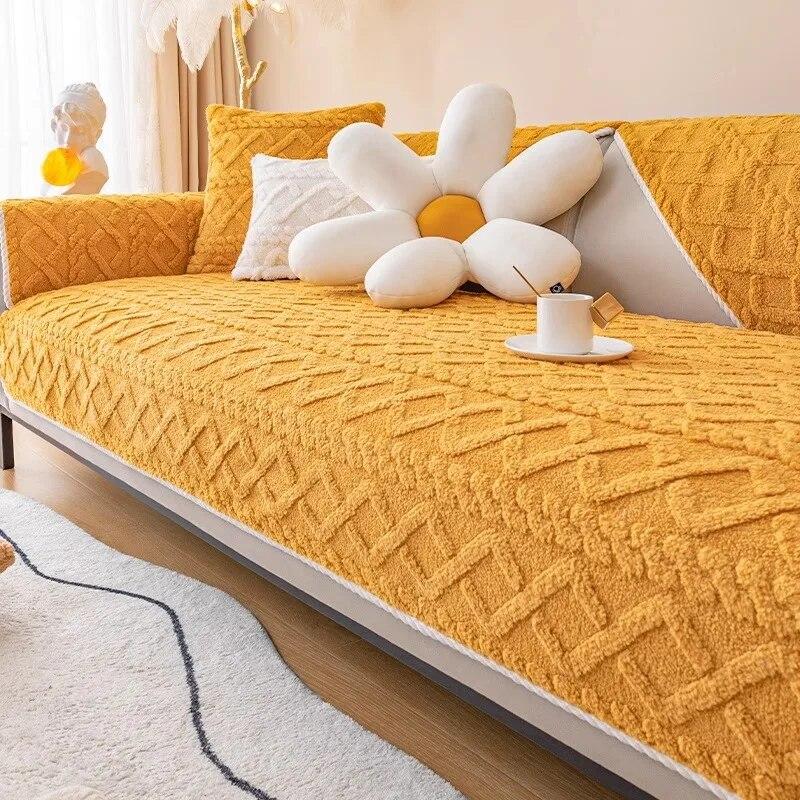 Simplicity Solid Color Thick Plush Sofa Covers Towel Soft Plush Couch Cover for Living Room L-shaped Corner Sofas Decor Cushion
