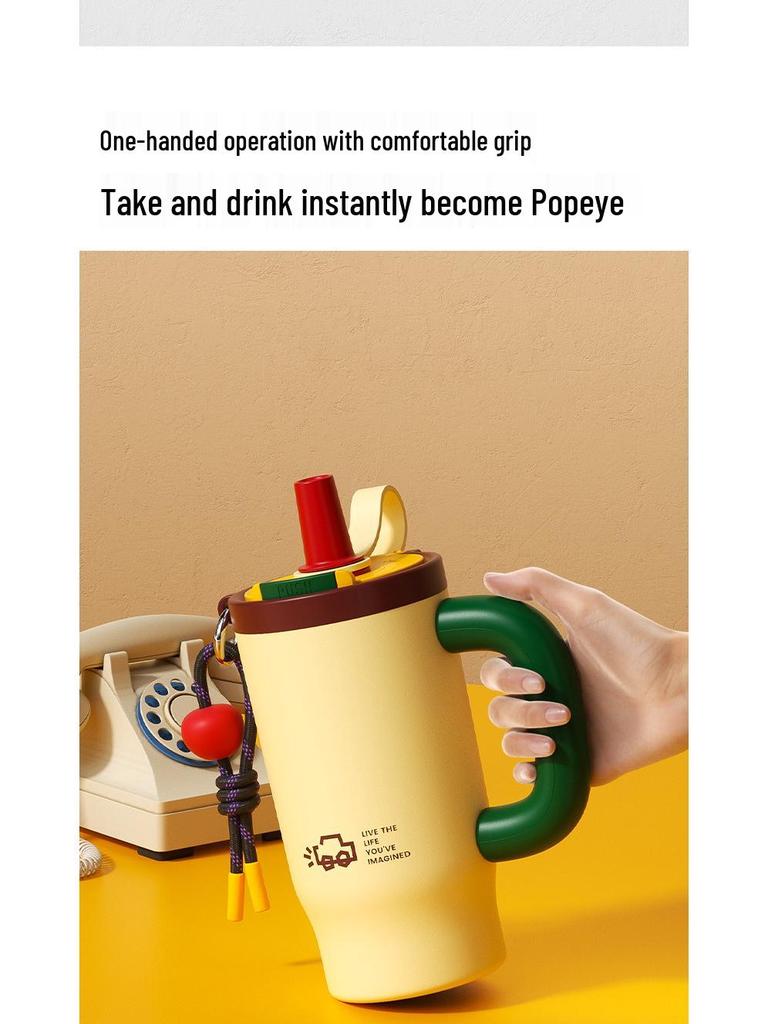 Izolowany kubek Overlord ze stali nierdzewnej z uchwytem i słomką - Duża pojemność, idealny do użytku na zewnątrz i w samochodzie.