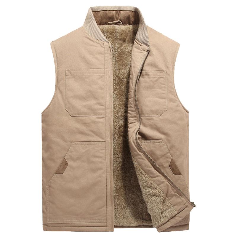 Winter Übergröße Herren Baumwolle Multi-Taschen Verdickt Arbeitsweste Lässig Warm Ärmellose Jacke