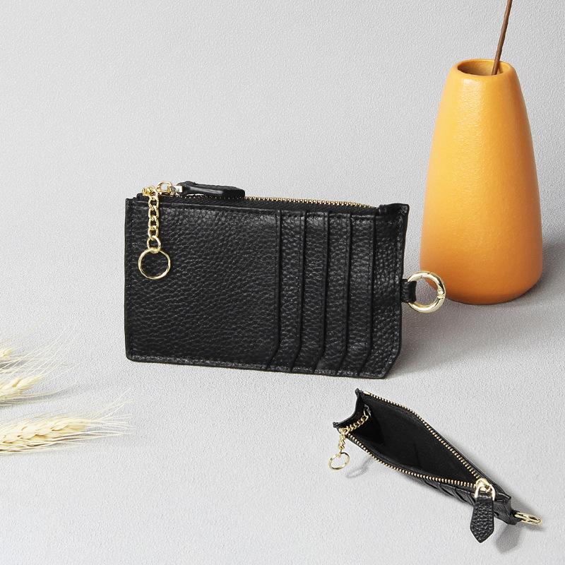 Japanese Style Ultra-Thin Mini Coin Wallet with Zipper and Multi-Card Slots In Genuine Leather