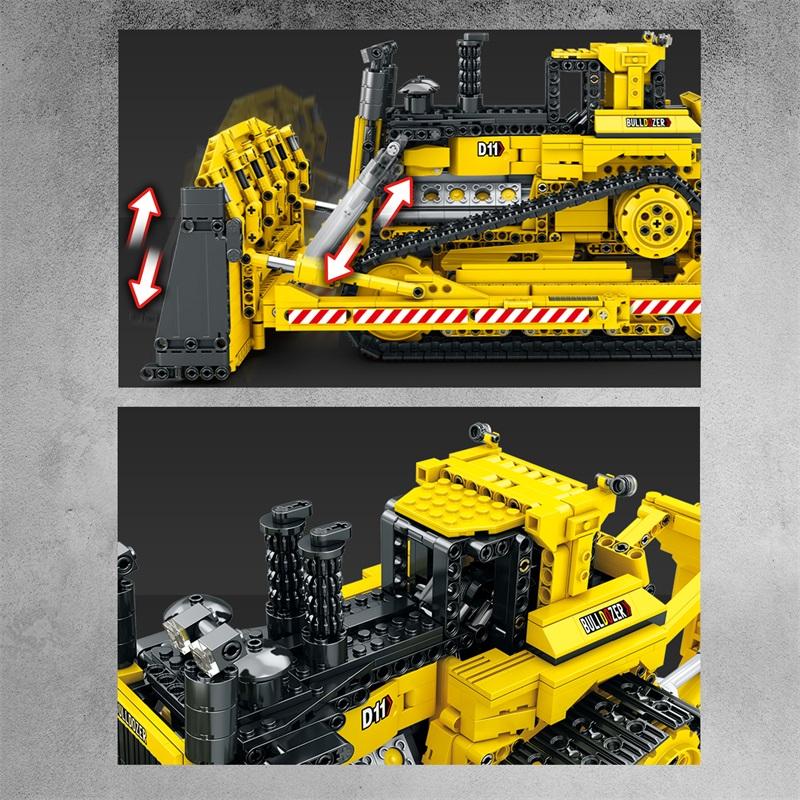 Non-Toxic 1836Pcs D11 Bulldozer Remote Control Engineering Vehicle Building Blocks Rc Car Model Bricks Diy Toys For Kids Birthday Gifts