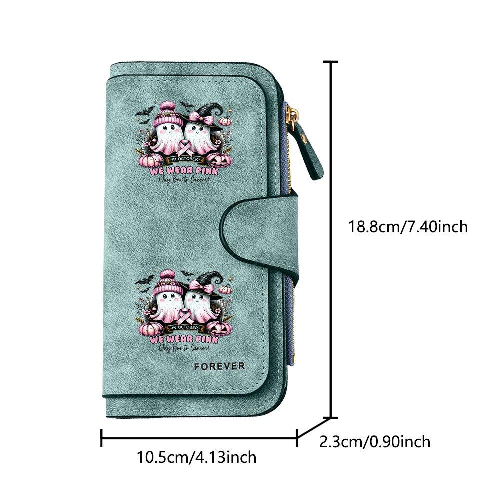 October Anti Cancer Pink Ghost Print Long Wallet For Women Multifunctional Portable Large Capacity Clutch Purse With Clasp Coin Pocket For Daily