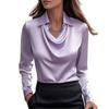 Satin Dameskjorte Vintage Langermet Bluse Silke Elegant Dames Topper Pendling Hvit Skjorte Høst Dameklær