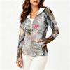 Women's Lightweight Hooded Zip-Up Jacket with Long Sleeves Pockets and Printed Design Sun Protection Outerwear for Outdoor Activities