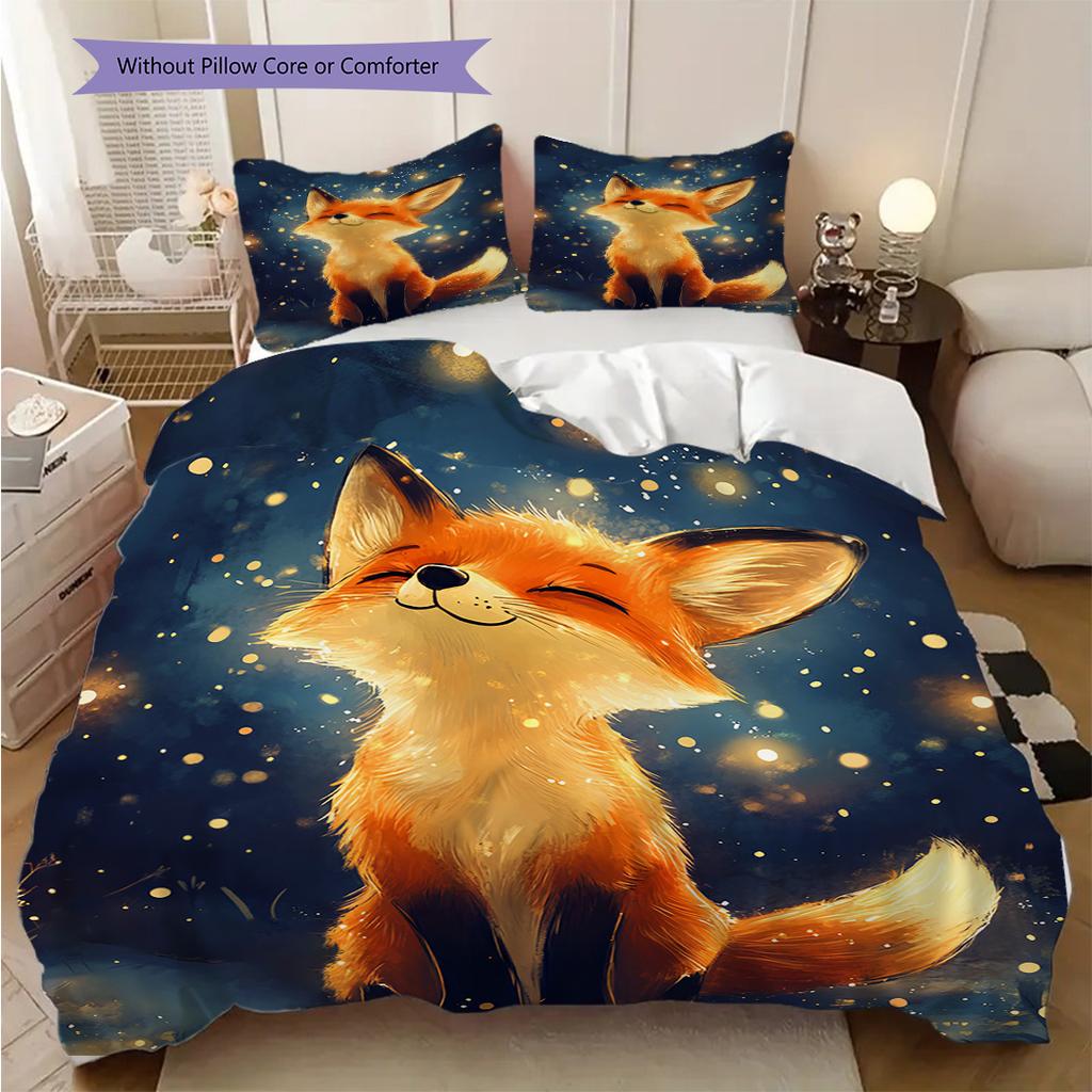 Fox Pattern Bedding Quilt Set Quilt Cover Pillowcase Home Decoration Birthday Gift (1 * duvet cover + 2 * pillowcase, without core)