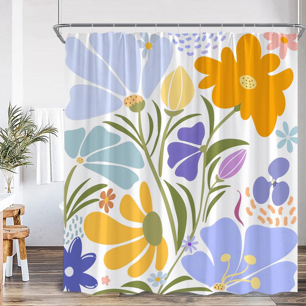 

Boho Floral Shower Curtain Abstract Flower Plant Bohemian Bathroom Decor Aesthetic Polyester Bath Curtain With Hook W60H190(CM)-1 Pcs