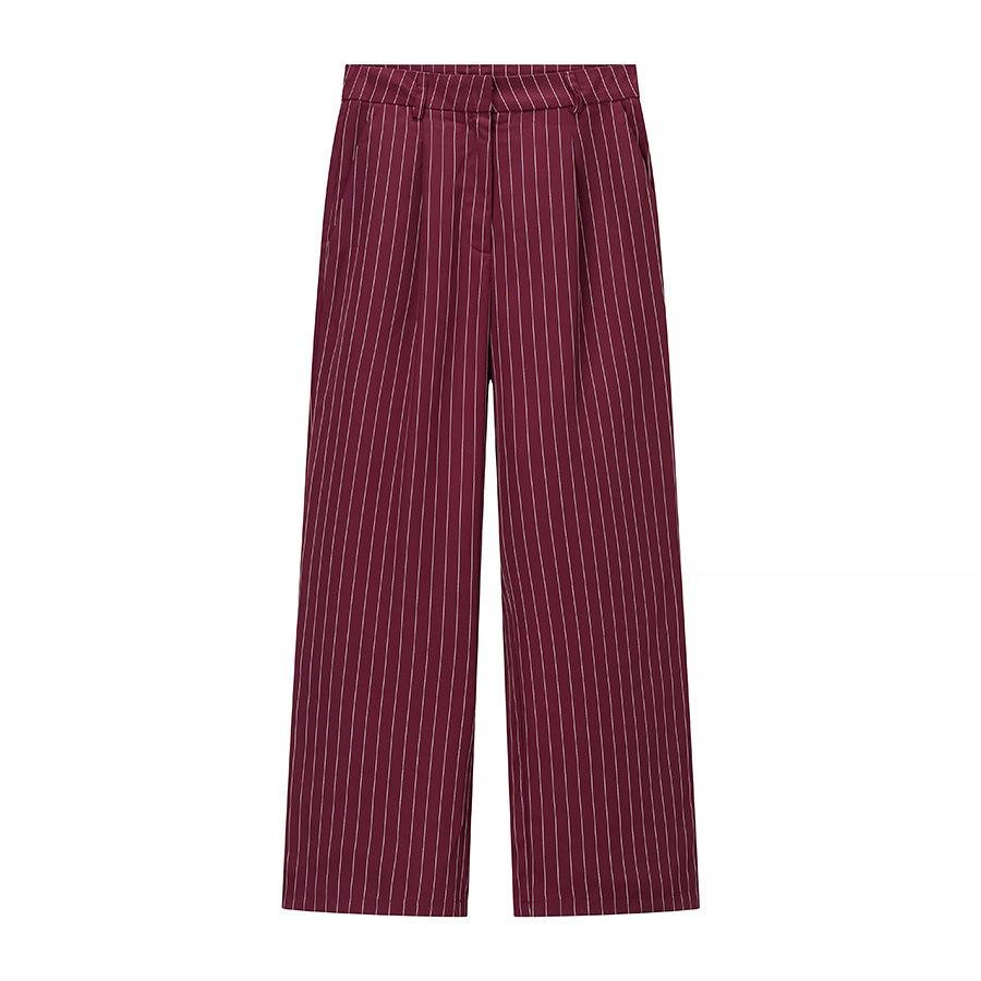 Cross-border women s clothing wholesale: 2025 autumn/winter new European and American striped blazer + casual straight-leg pants suit for women S