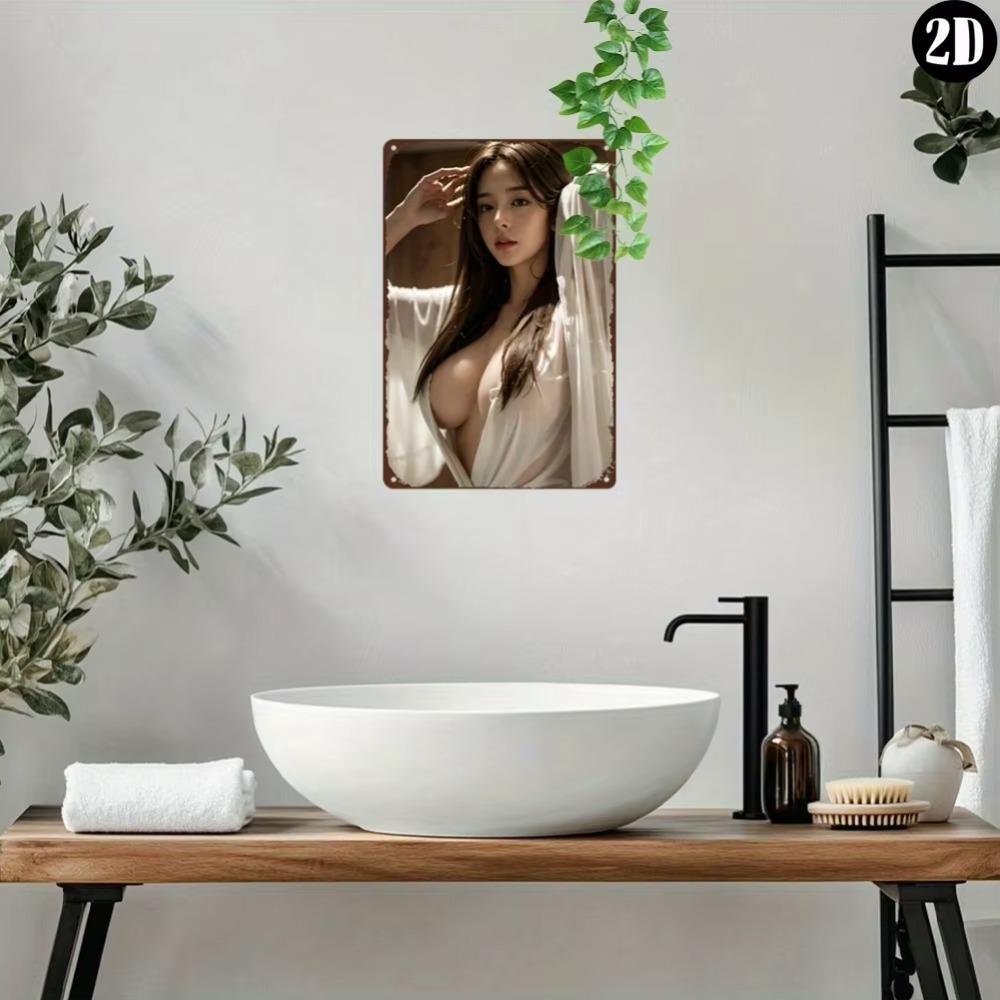 Anime Girl Metal Tin Sign Retro Green Leaves Wall Art Decor Gift 8x12 Inch