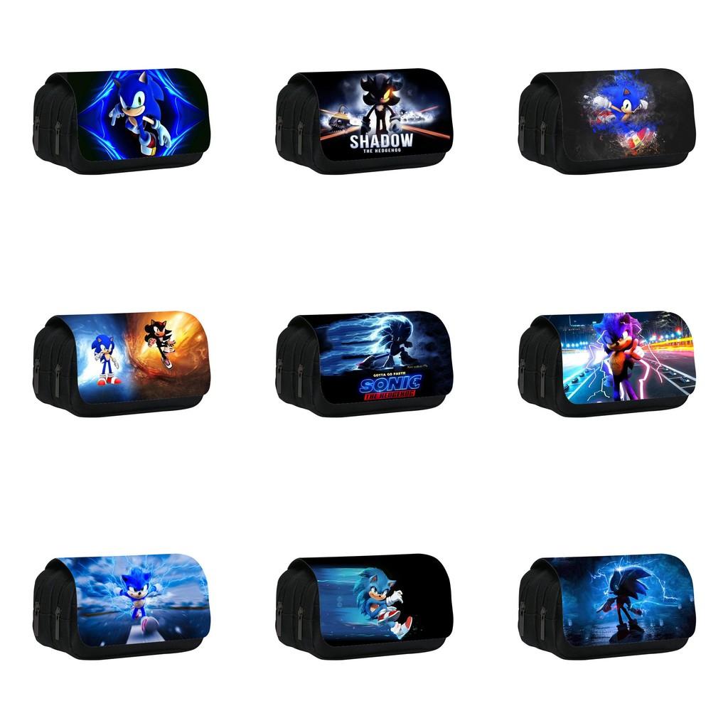 Sonic Pattern Double Layer Flip Cover Stationery Storage Pencil Bag For Students And Office Use